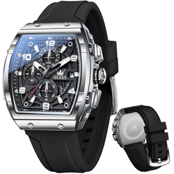 Men's Chronograph Watch Waterproof Luminous Silicone Strap Business Style